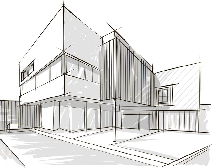 tegning af bygning der skal bygges bæredygtigt