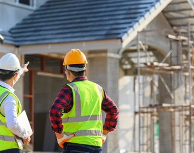 to bygningsingeniører der kigger på et byggeprojekt